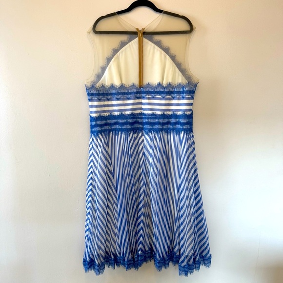 Tadashi Shoji Plus Size 100% Silk Blue and White A-Line Midi Dress - Picture 9 of 12